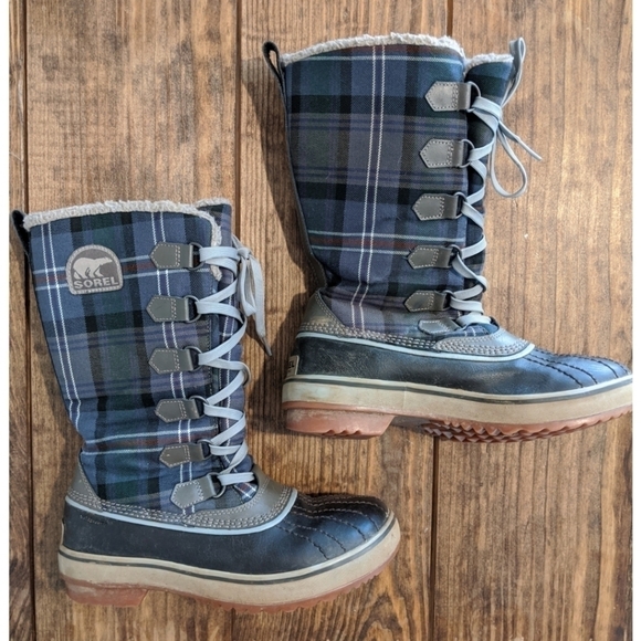 Sorel Tivoli Tall Blue Plaid Boots Waterproof